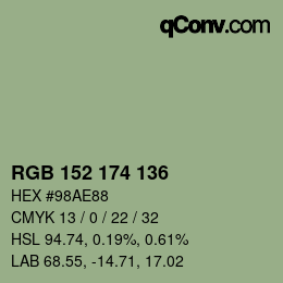 カラーコード: RGB 152 174 136 | qconv.com