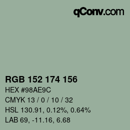 Color code: RGB 152 174 156 | qconv.com