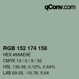 Código de color: RGB 152 174 158 | qconv.com