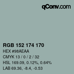颜色代码: RGB 152 174 170 | qconv.com