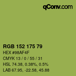Color code: RGB 152 175 79 | qconv.com