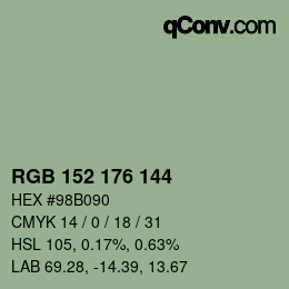 Color code: RGB 152 176 144 | qconv.com