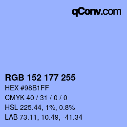 Color code: RGB 152 177 255 | qconv.com