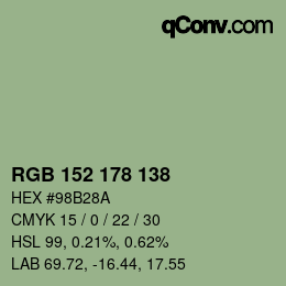 Color code: RGB 152 178 138 | qconv.com