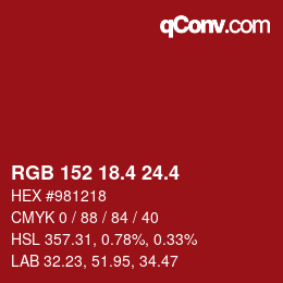 カラーコード: RGB 152 18.4 24.4 | qconv.com