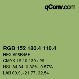 カラーコード: RGB 152 180.4 110.4 | qconv.com