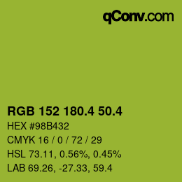 カラーコード: RGB 152 180.4 50.4 | qconv.com