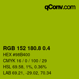 カラーコード: RGB 152 180.8 0.4 | qconv.com