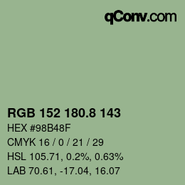 カラーコード: RGB 152 180.8 143 | qconv.com