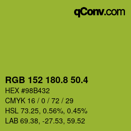 カラーコード: RGB 152 180.8 50.4 | qconv.com