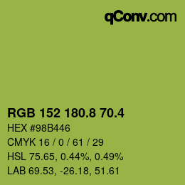 カラーコード: RGB 152 180.8 70.4 | qconv.com