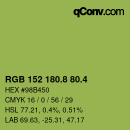 カラーコード: RGB 152 180.8 80.4 | qconv.com