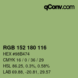颜色代码: RGB 152 180 116 | qconv.com