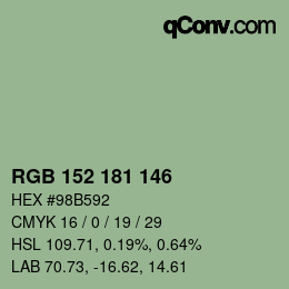 Código de color: RGB 152 181 146 | qconv.com