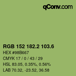 カラーコード: RGB 152 182.2 103.6 | qconv.com