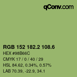 カラーコード: RGB 152 182.2 108.6 | qconv.com