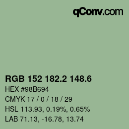 カラーコード: RGB 152 182.2 148.6 | qconv.com