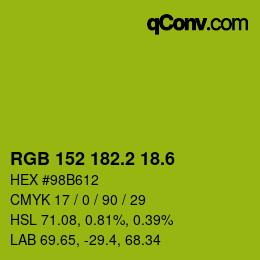 カラーコード: RGB 152 182.2 18.6 | qconv.com