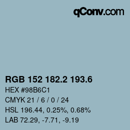 カラーコード: RGB 152 182.2 193.6 | qconv.com