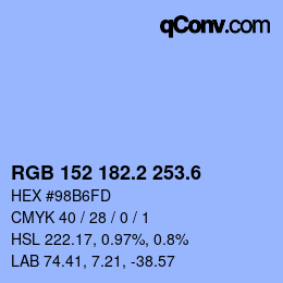 カラーコード: RGB 152 182.2 253.6 | qconv.com