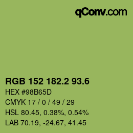 カラーコード: RGB 152 182.2 93.6 | qconv.com
