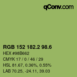 カラーコード: RGB 152 182.2 98.6 | qconv.com