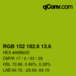 カラーコード: RGB 152 182.6 13.6 | qconv.com