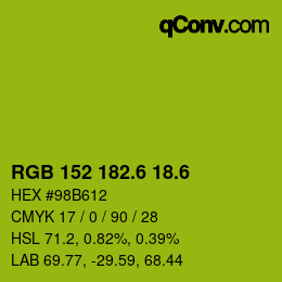 カラーコード: RGB 152 182.6 18.6 | qconv.com