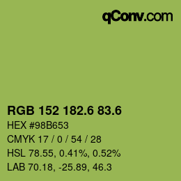 カラーコード: RGB 152 182.6 83.6 | qconv.com
