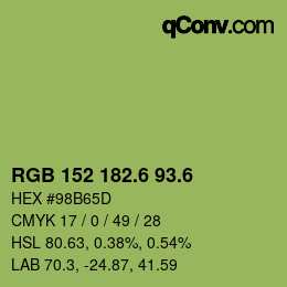 カラーコード: RGB 152 182.6 93.6 | qconv.com
