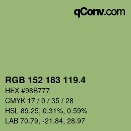 カラーコード: RGB 152 183 119.4 | qconv.com