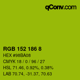 颜色代码: RGB 152 186 8 | qconv.com