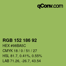 Color code: RGB 152 186 92 | qconv.com