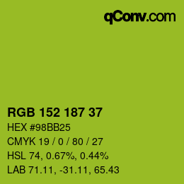 カラーコード: RGB 152 187 37 | qconv.com