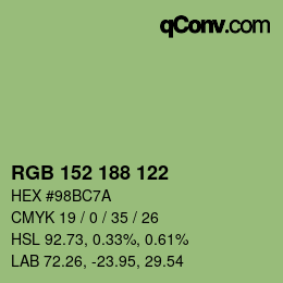 Color code: RGB 152 188 122 | qconv.com
