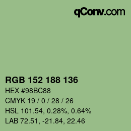 カラーコード: RGB 152 188 136 | qconv.com