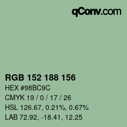 カラーコード: RGB 152 188 156 | qconv.com