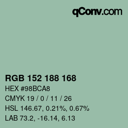 カラーコード: RGB 152 188 168 | qconv.com