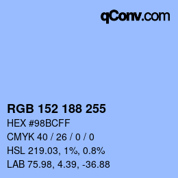Color code: RGB 152 188 255 | qconv.com