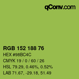Color code: RGB 152 188 76 | qconv.com