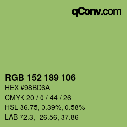 Color code: RGB 152 189 106 | qconv.com