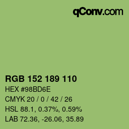 Color code: RGB 152 189 110 | qconv.com
