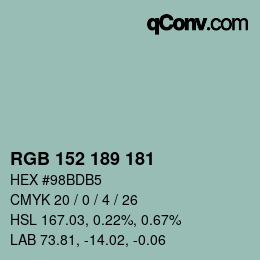 Código de color: RGB 152 189 181 | qconv.com