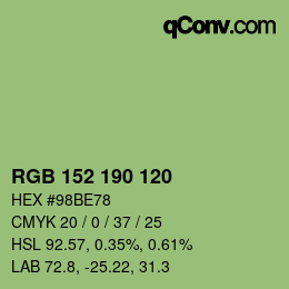 Color code: RGB 152 190 120 | qconv.com