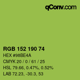Color code: RGB 152 190 74 | qconv.com