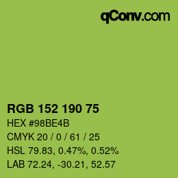 颜色代码: RGB 152 190 75 | qconv.com