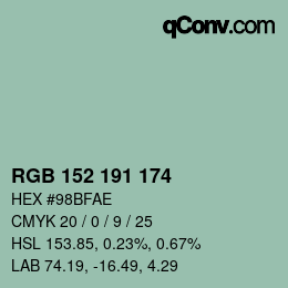 カラーコード: RGB 152 191 174 | qconv.com