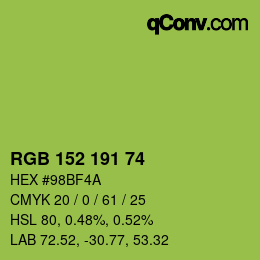颜色代码: RGB 152 191 74 | qconv.com