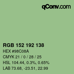 Color code: RGB 152 192 138 | qconv.com