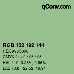 カラーコード: RGB 152 192 144 | qconv.com